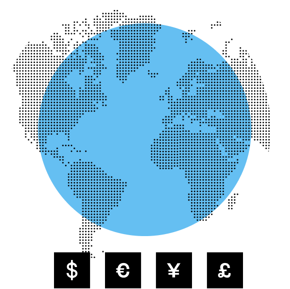 Graphic image_Globe showing multiple currencies localize business and billing_Square