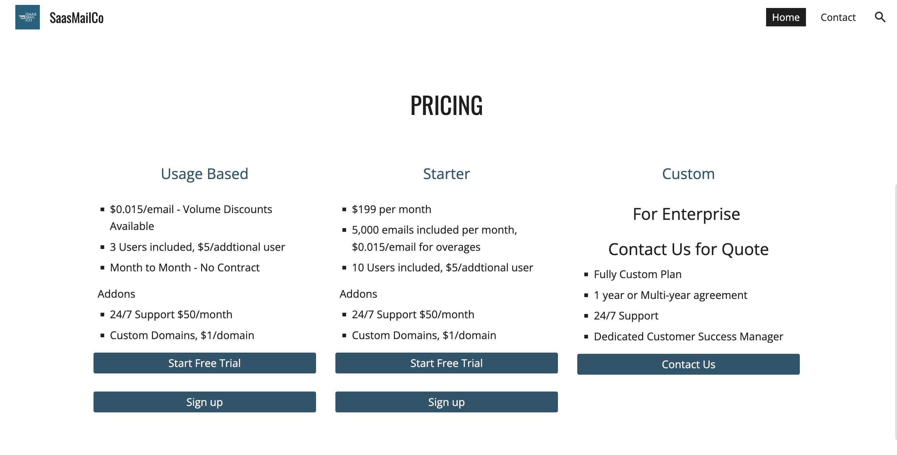 An image of a fictional SaaS company's pricing page