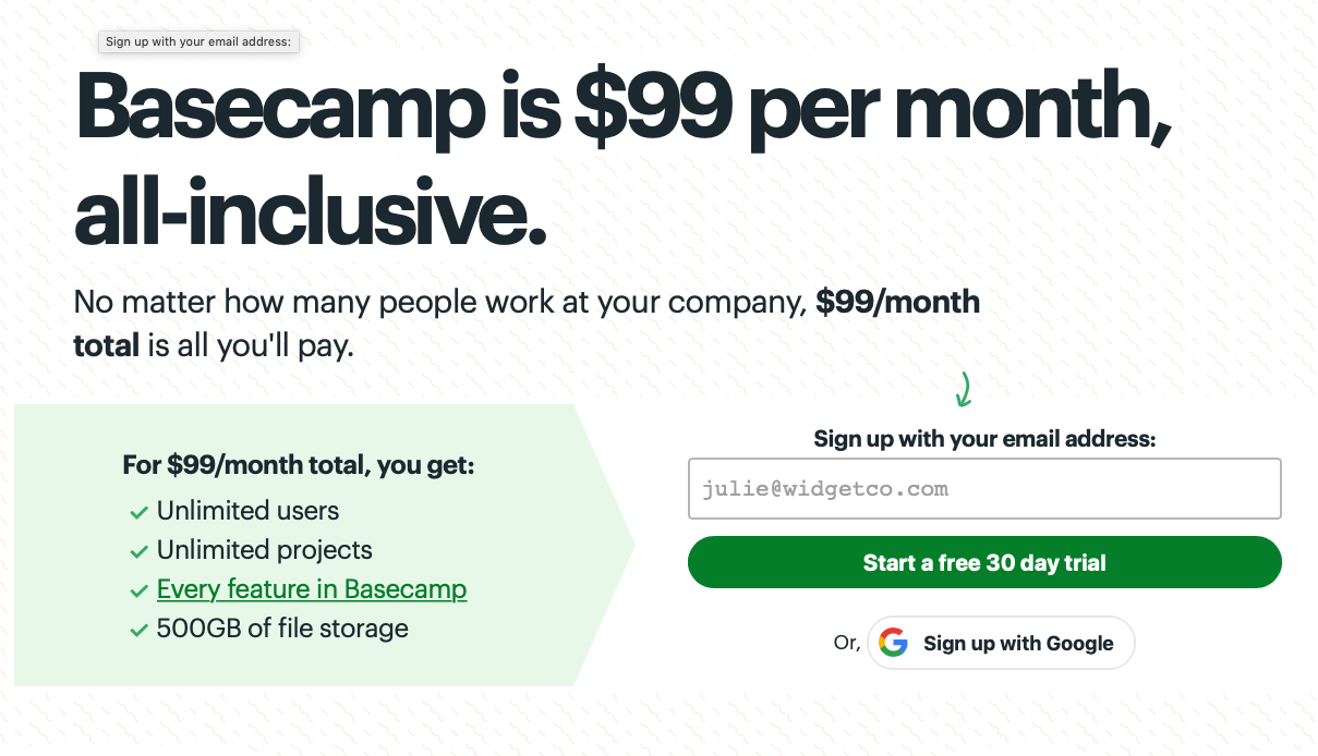 Basecamp pricing model