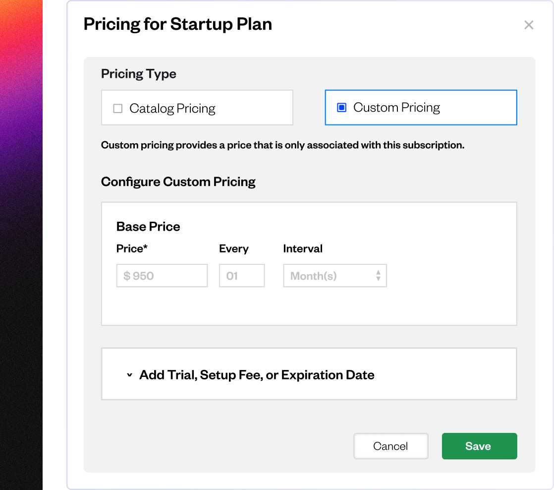 Custom pricing with background