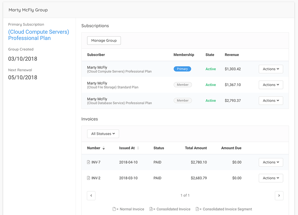 consolidated invoice groups UI Chargify