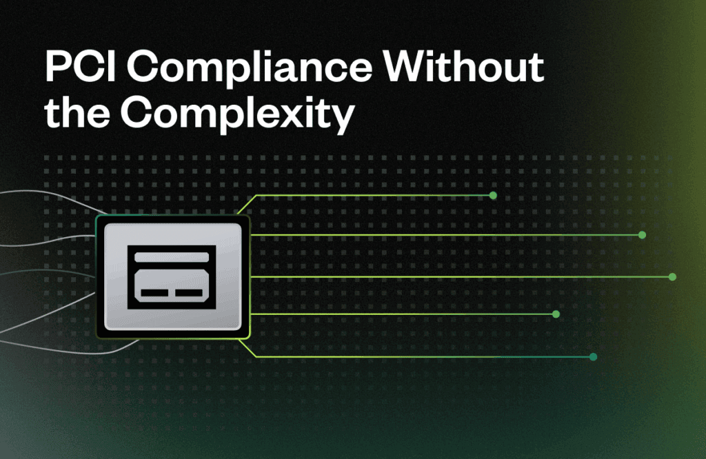 Maxio logo with PCI compliance infographic emphasizing simplicity and security.
