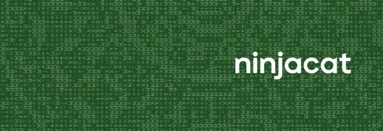 Ninjacat logo on green digital background with code pattern.