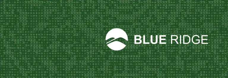 Blue Ridge logo on a digital green matrix background.