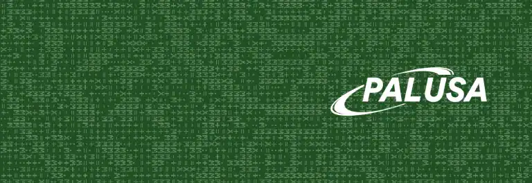 Palusa logo on a green digital matrix background.