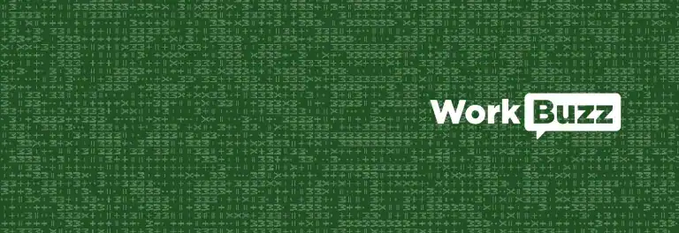 WorkBuzz logo on a digital green background with binary code.