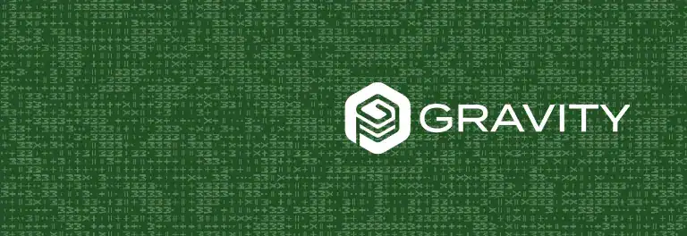 Gravity logo on a digital green matrix background.