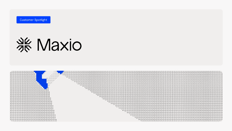 Maxio logo with a blue 'Customer Spotlight' badge above it.