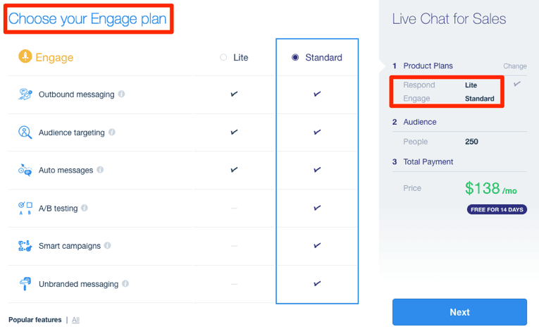 Intercom Engage Respond 2017 pricing