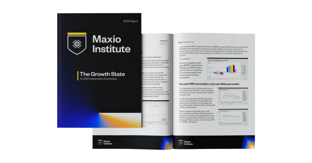 Maxio Institute: The Growth State for B2B Subscription Businesses report cover.
