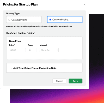 Custom pricing example within the product catalog