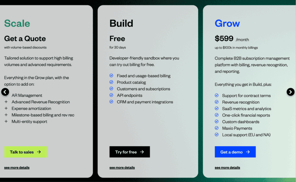 Maxio’s pricing page