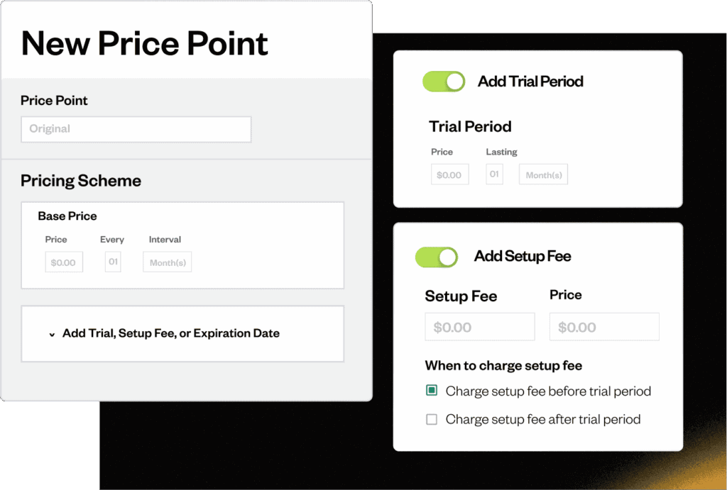 A mockup of Maxio’s pricing module showcasing pricing configurations