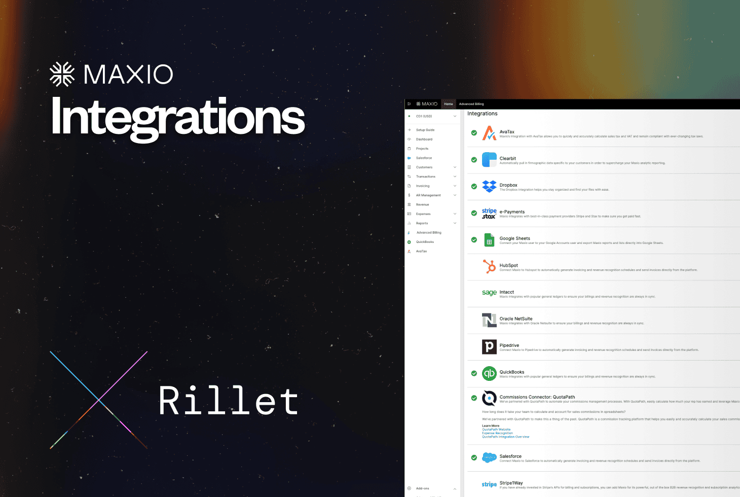 Maxio and Rillet integration