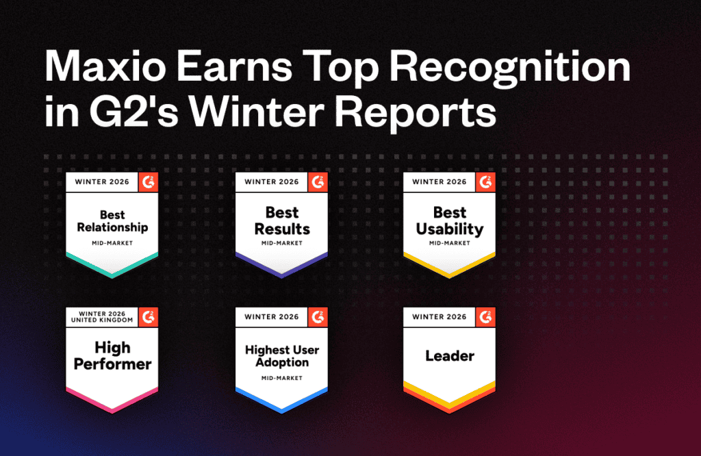 Maxio recognized in G2 Winter 2026 reports for billing, revenue management, and SaaS analytics excel.