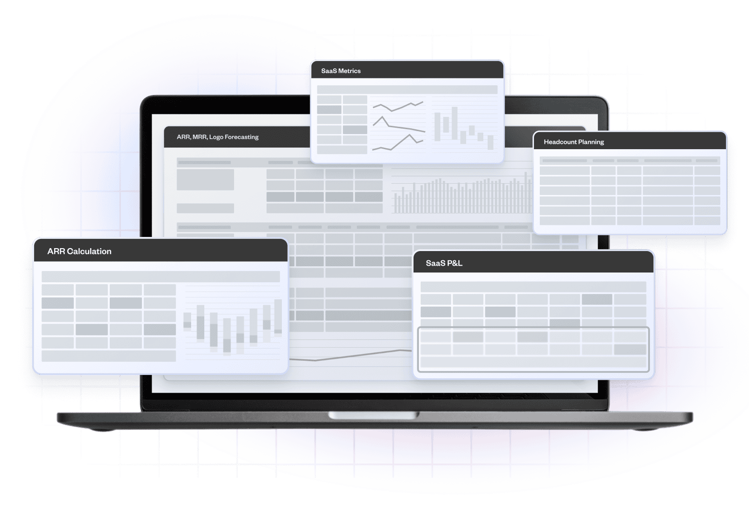Digital finance templates displayed on a laptop screen for masterclass training.