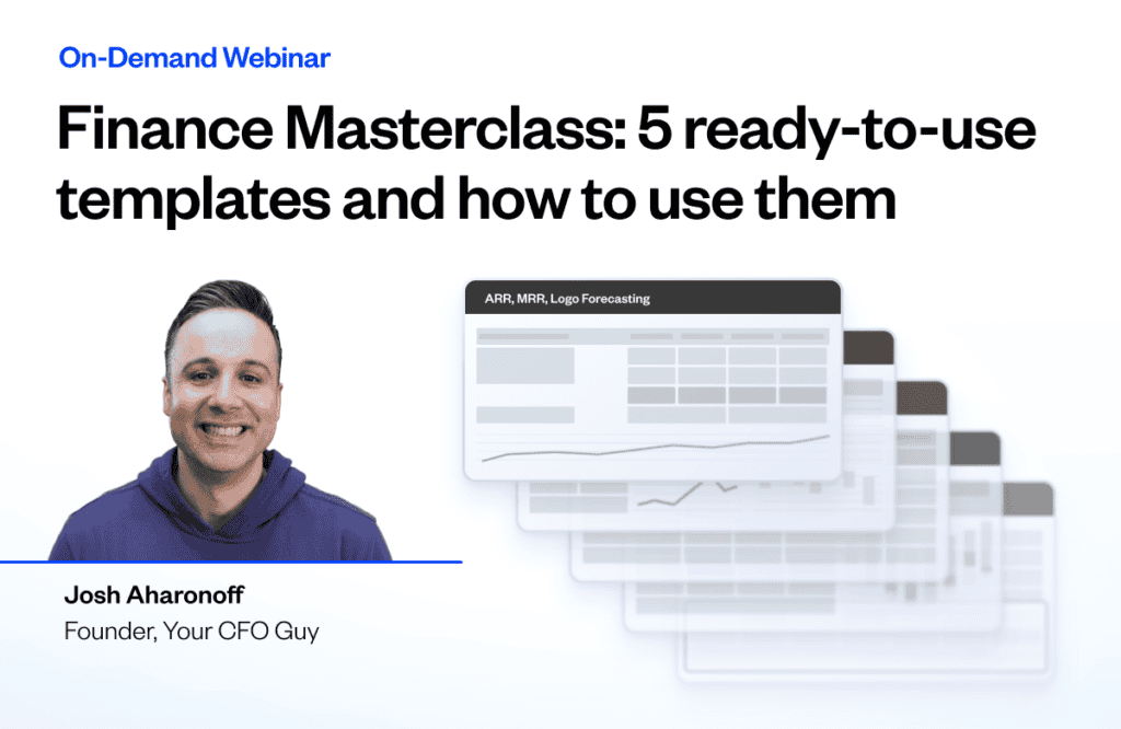 Finance templates for masterclass on Maxio platform, featuring charts and forecasting tools.