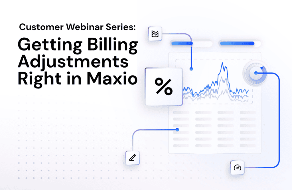 Maxio dashboard showing billing adjustments and analytics for customer management.