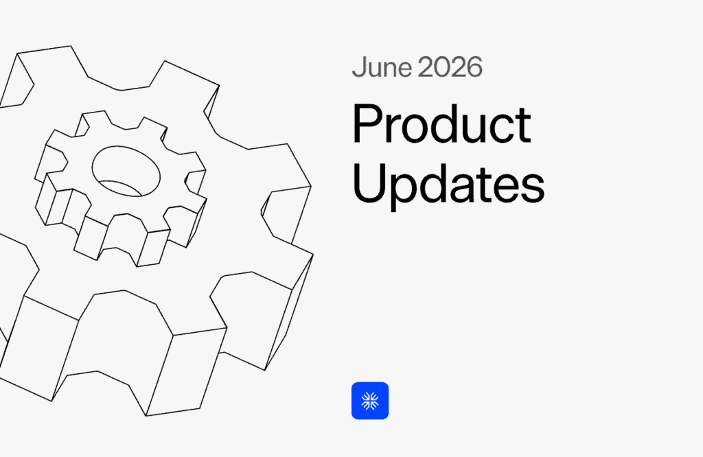 Maxio product updates graphic with gears and June 2026 text.