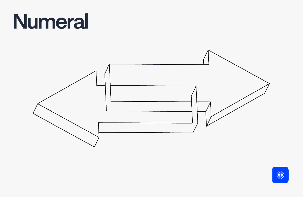 3D arrow diagram representing the concept of a numeral in mathematics.