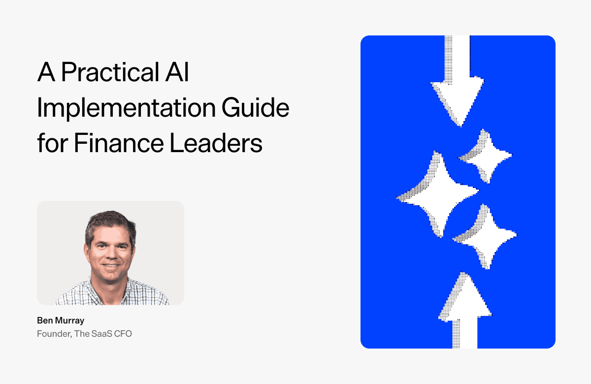 AI implementation guide for finance leaders with Maxio branding and professional expert Ben Murray.