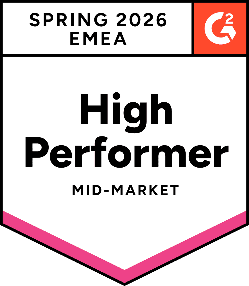 Maxio badge for Spring 2026 EMEA High Performer in mid-market.