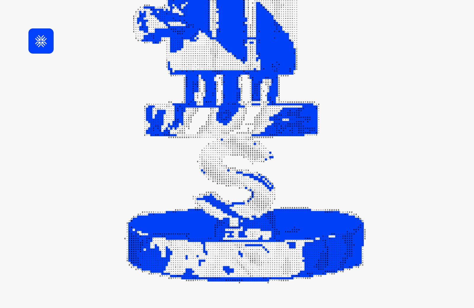 Pixel art of a chess king piece in blue and white colors.