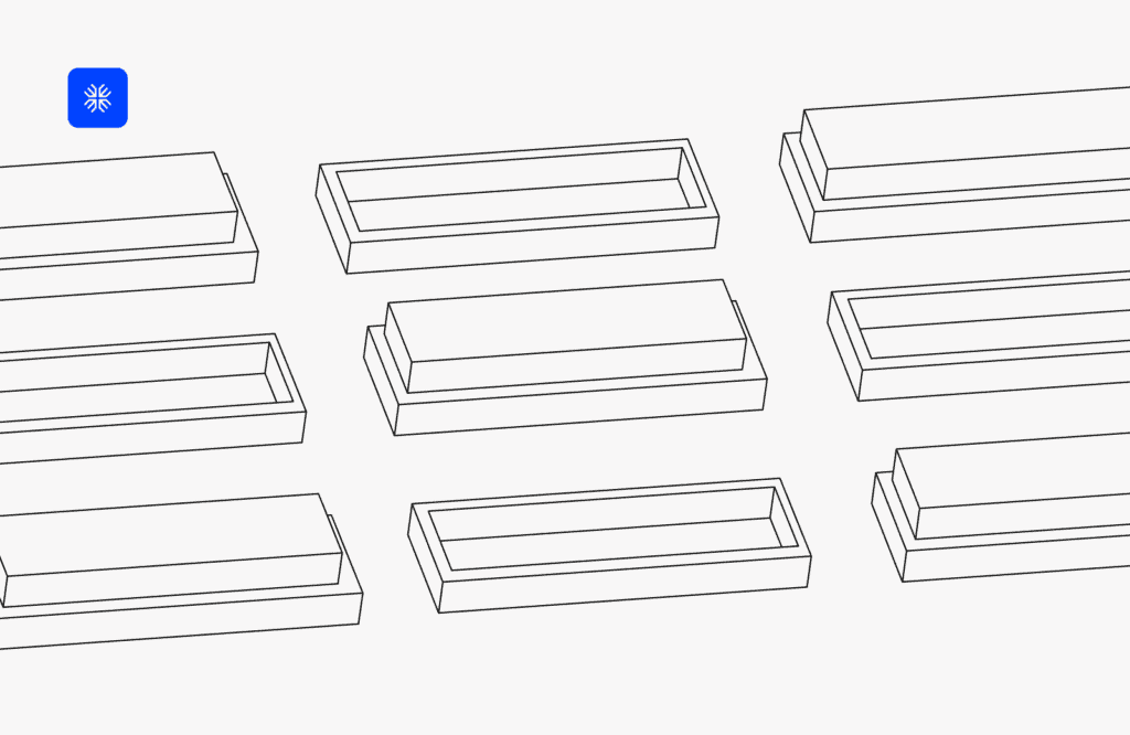 Illustration of multiple rectangular objects with one highlighted in blue.