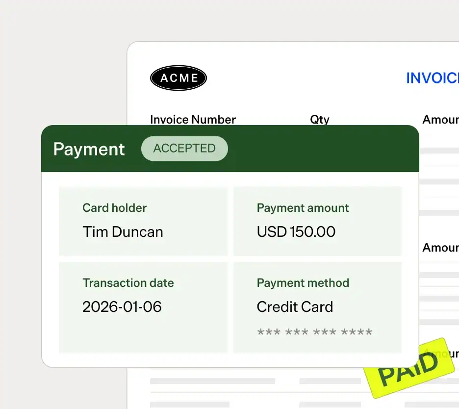 Invoice and payment confirmation with paid stamp for Maxio.