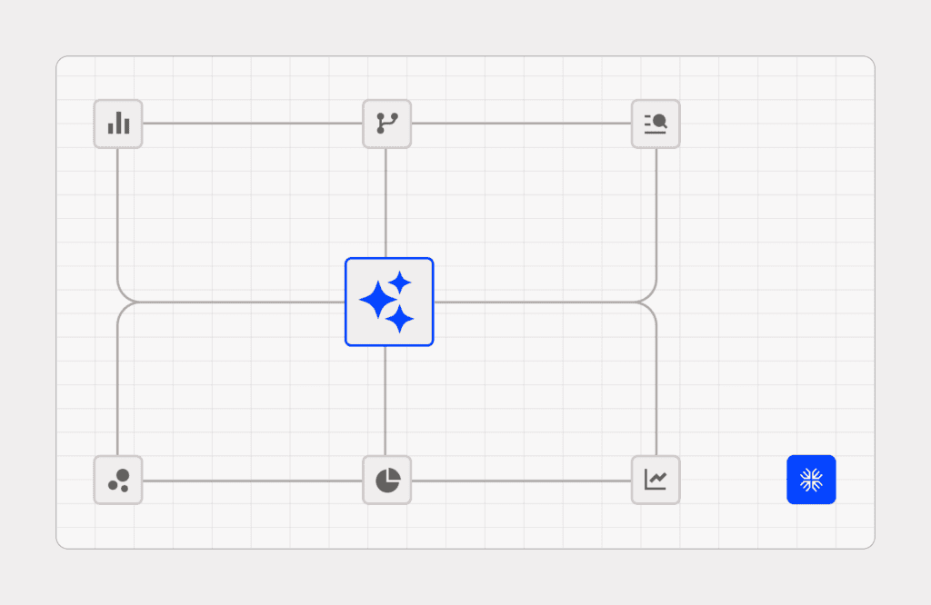 Data visualization chart with interconnected icons representing AI in finance.
