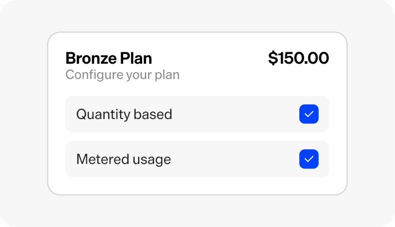 Bronze Plan subscription options with quantity and usage settings.