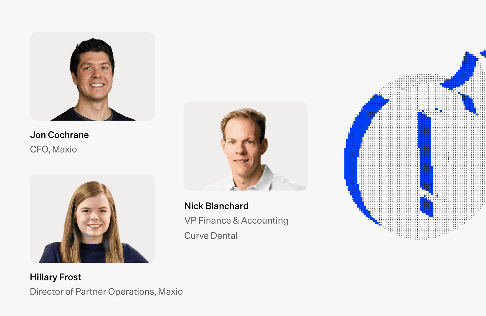 Maxio executives Jon Cochrane, Nick Blanchard, and Hillary Frost at the webinar.