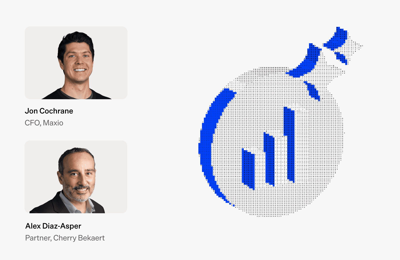 Maxio logo with images of CEO Jon Cochrane and partner Alex Diaz-Asper.