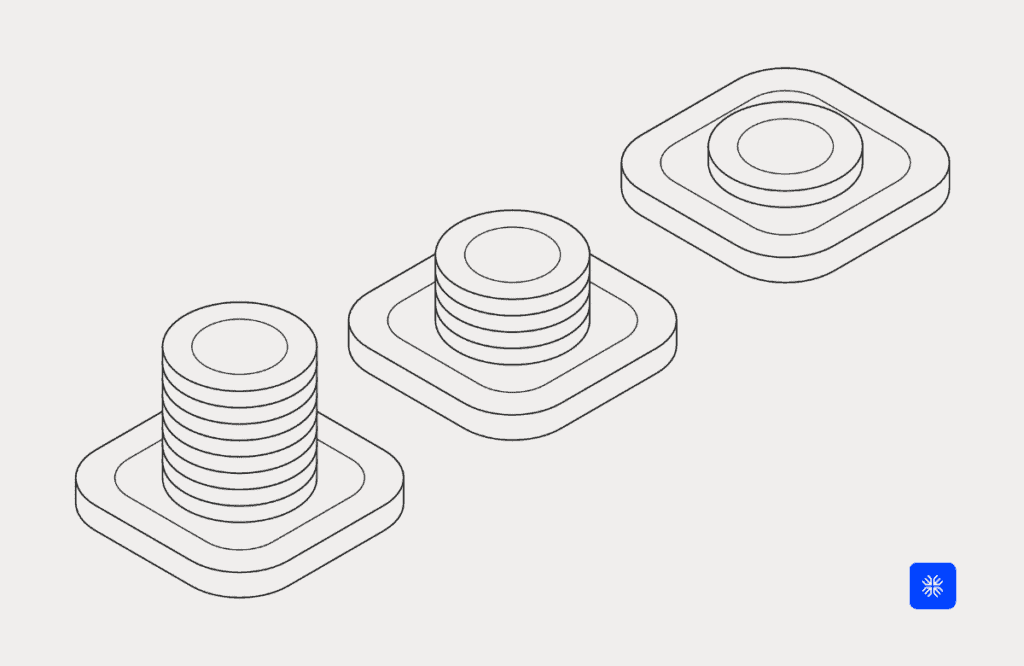 Isometric illustration of stacked coins on a digital background.