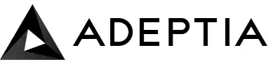 A sleek black and white logo of ADEPTIA with a stylized triangle design.