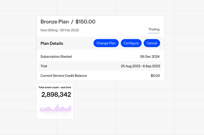 Subscription billing plan details for Maxio Bronze Plan at $150.