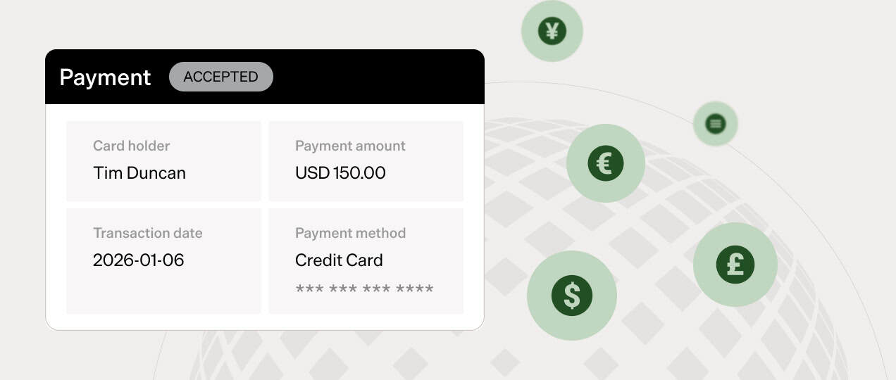 Digital payment confirmation with currency symbols and transaction details.