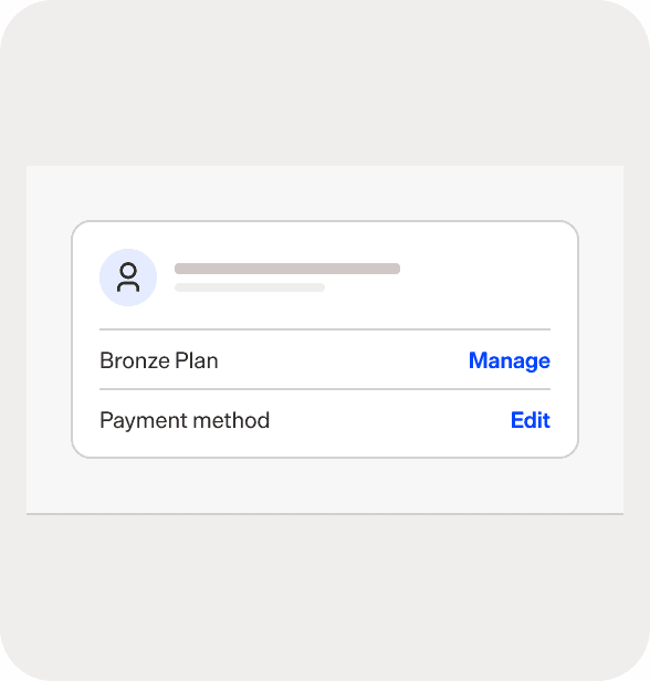 User interface showing subscription plan and payment method options.