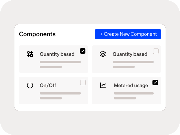 Maxio usage-based billing software interface with component options.