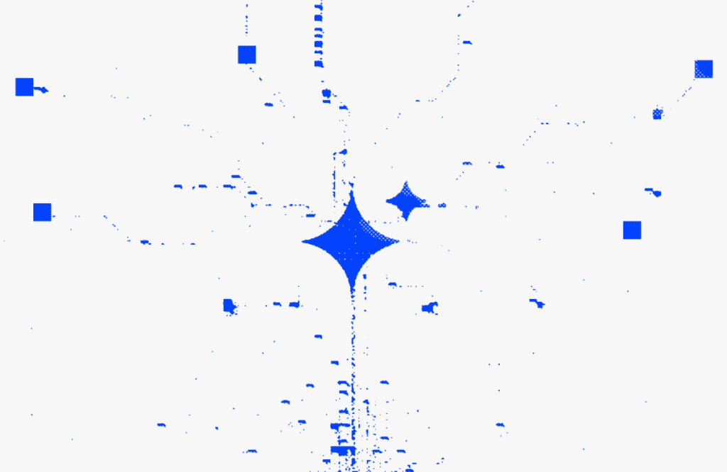 Abstract digital network visualization with blue nodes and connections.