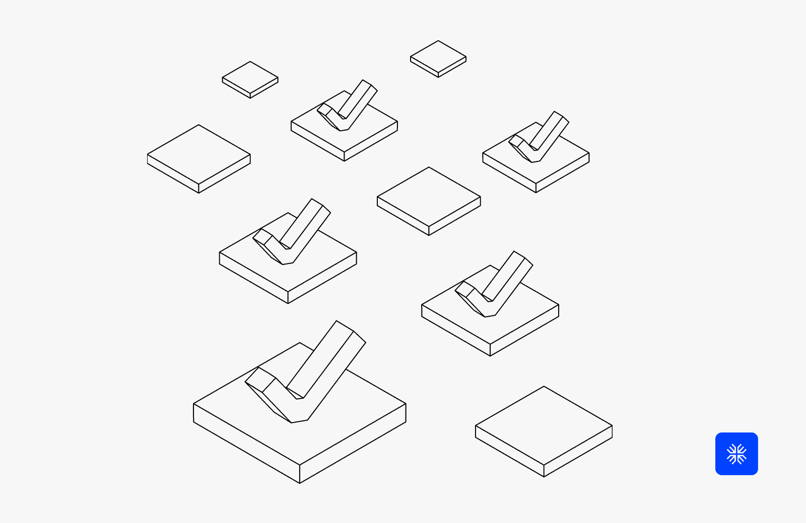 Isometric illustration of checkmarks on square platforms representing task completion.